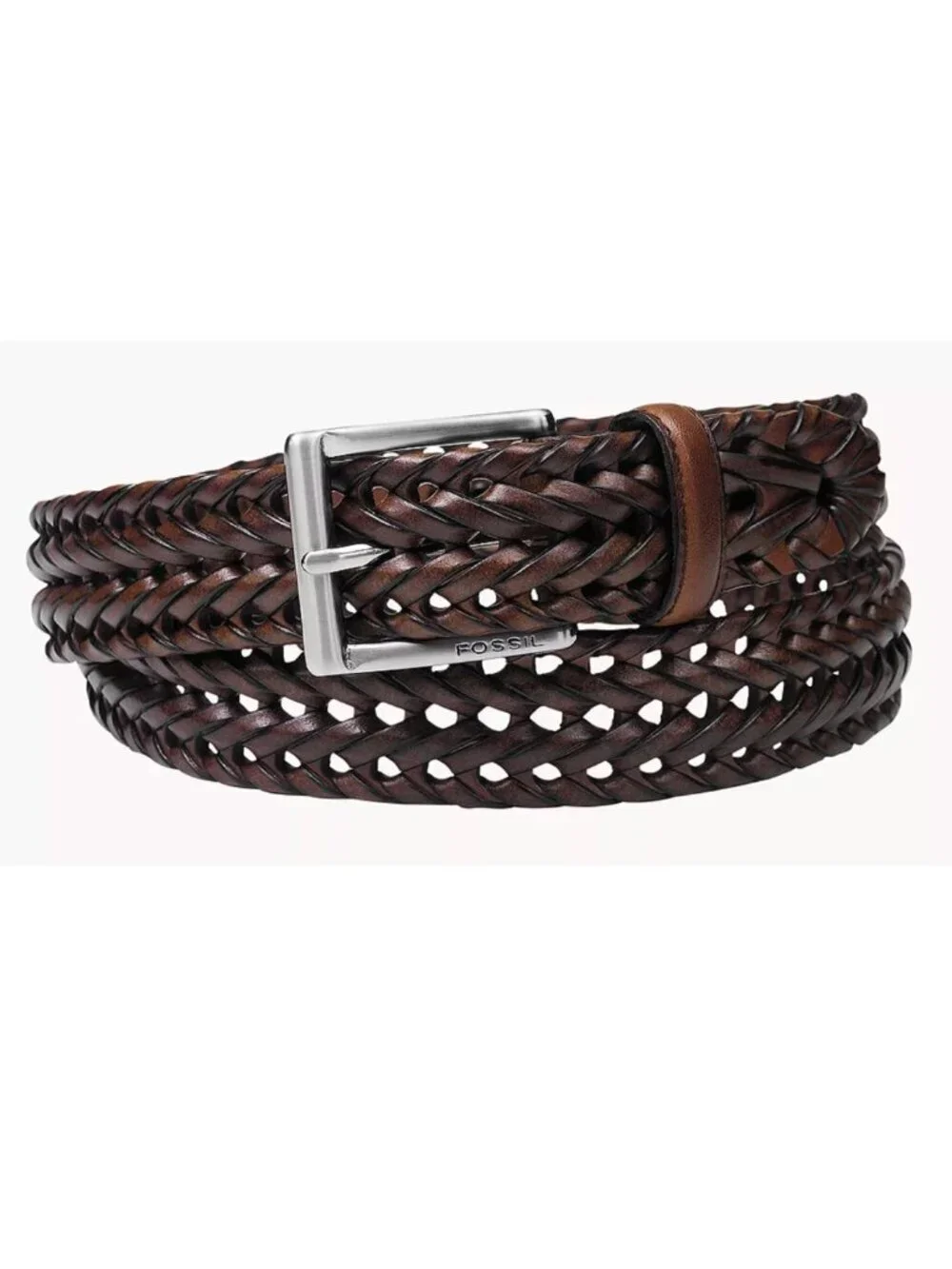 Fossil Myles Brown Braided Leather Belt Casual Cognac